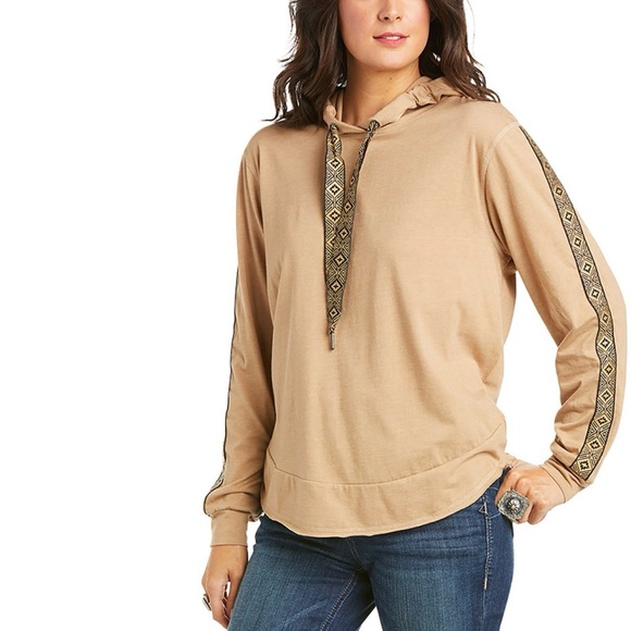 Ariat Women's Joshua Tree Long Sleeve Hooded Shirt Size M Tan Southwestern Aztec - Picture 1 of 11